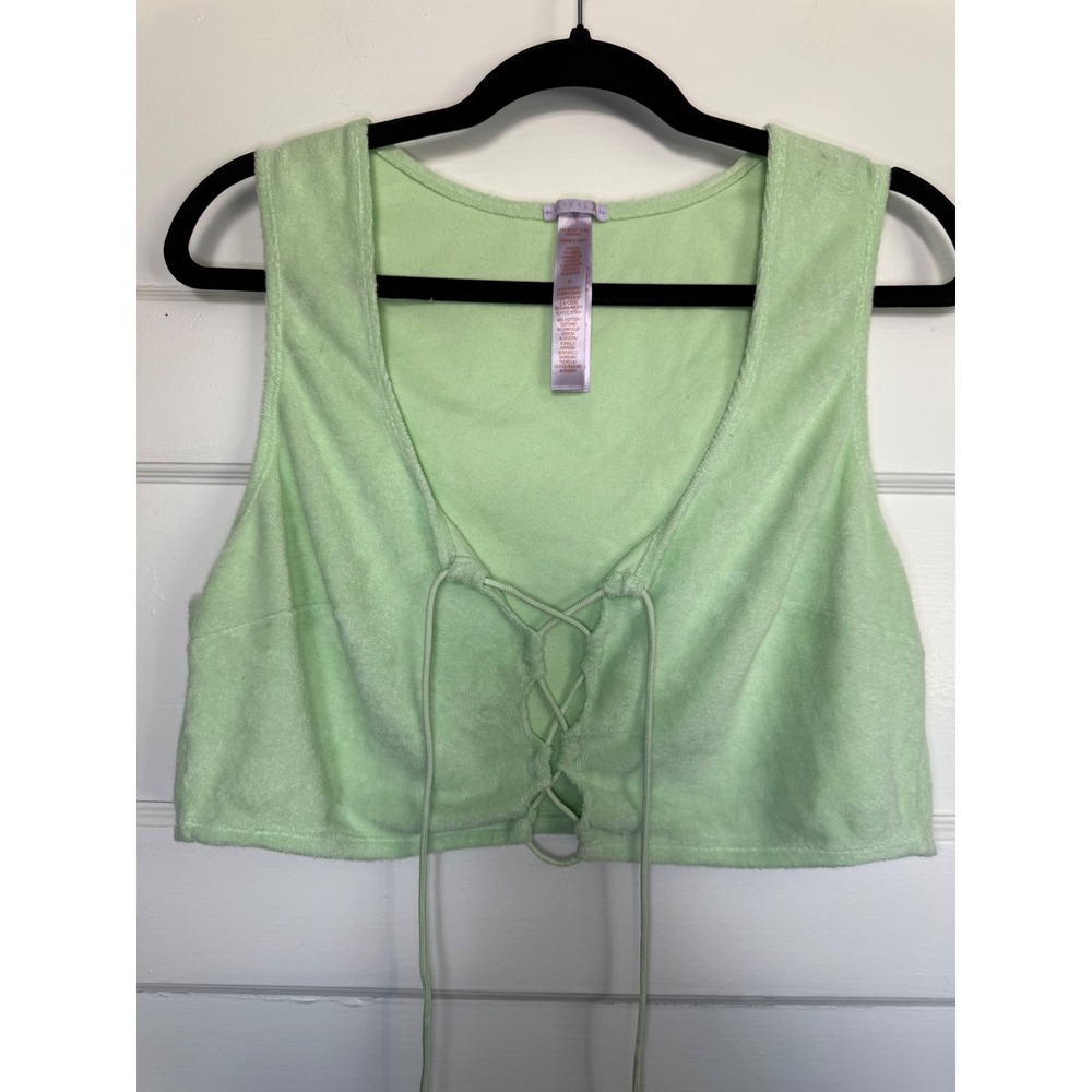 Savage X Fenty Lime Green Terry Cloth Lace Up Crop Top Sleeveless 2X